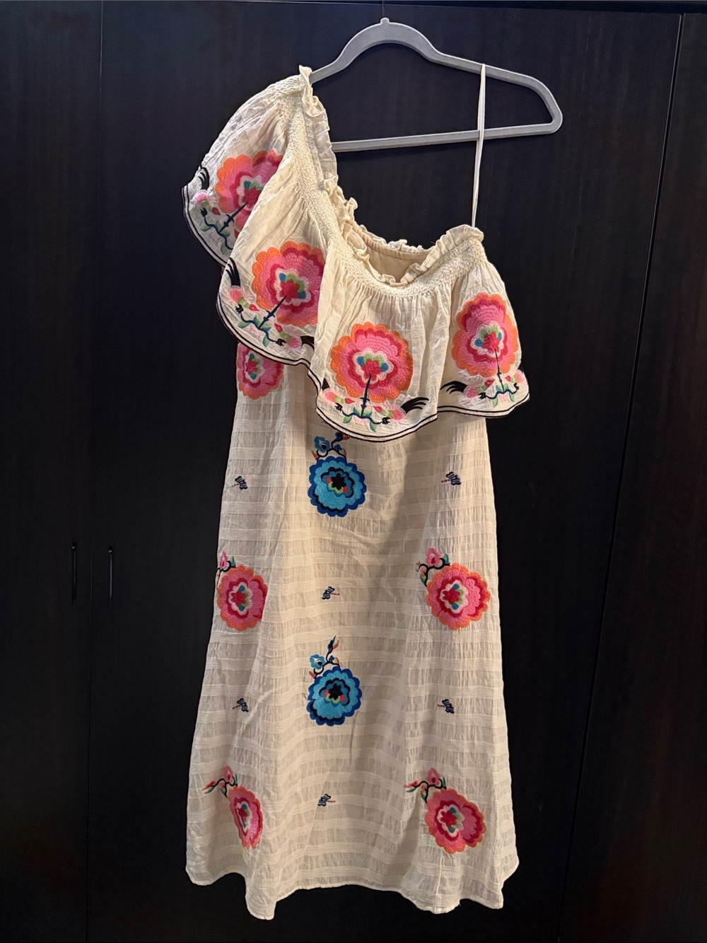 Plenty by Tracy Reese Cream One-Shoulder Embroidered Floral Dress